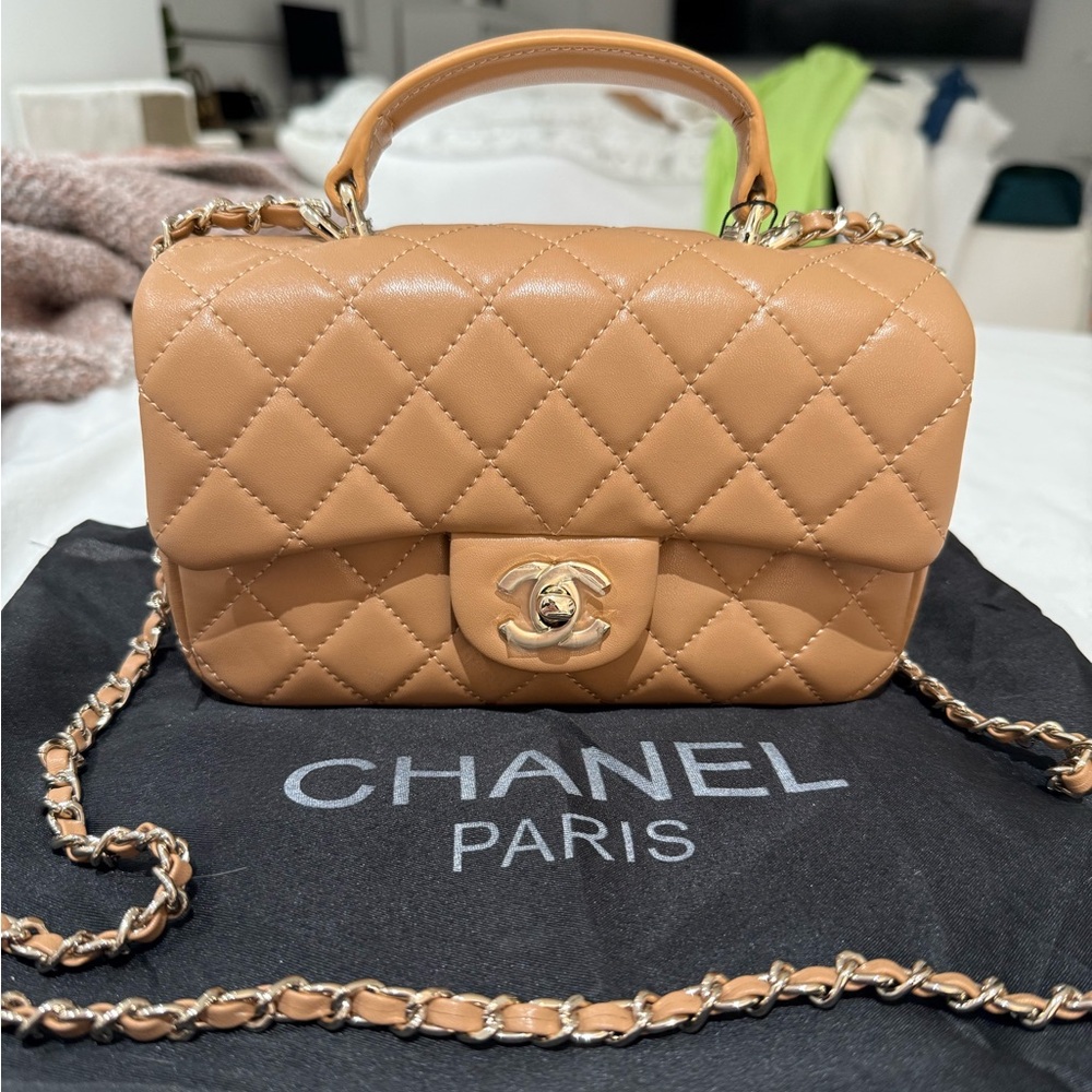 Chanel Quilted Tan Leather Small Flap Crossbody Bag